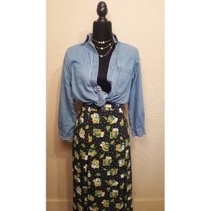 Navy Maxi Floral Print Skirt